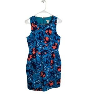 J. Crew Factory Textured Blue Orange Floral Sleeveless Sheath Dress